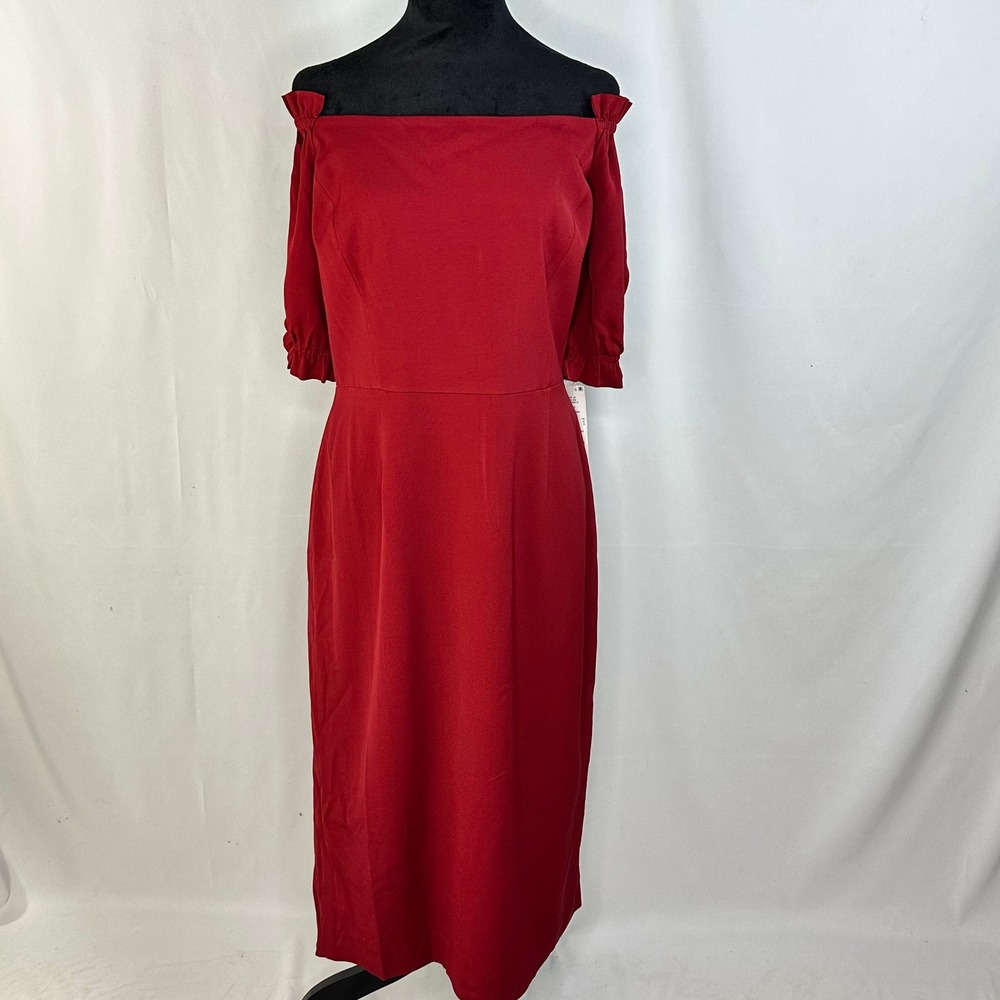 Antonio Melani Womens 14 Isa Dress Cranberry Red Off The Shoulder Old Money Chic